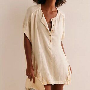 Free People Alida Tunic Dress Wet Plaster Button Oversized NWT M
